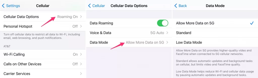 iPhone data 5G setting