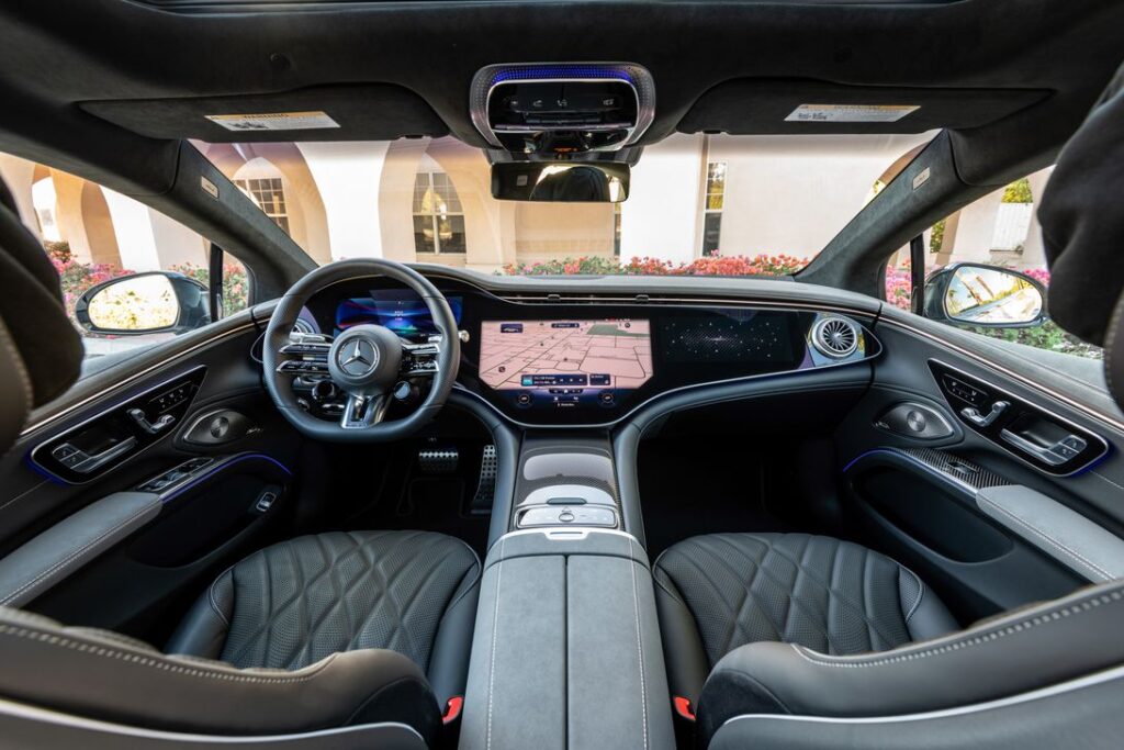 The interior has suede upholstery and carbon-fiber trim